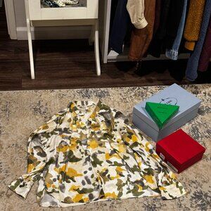 Zadig and Voltaire Tink Camou blouse with lace collar, mustard and cream size XS